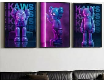 Inspired Kaws Wall Art Set of 3,Hypebeast Decor,Graffiti Posters,Digital Download