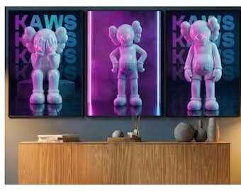 Set di 3 poster Kaws, graffiti da parete, decorazioni Hypebeast, download digitale