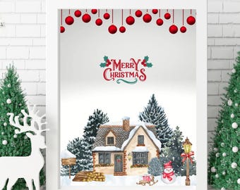 Christmas Themed Digital Art Poster | Festive Holiday Wall Print