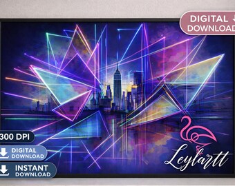 Modern Geometric City Wall Art Printable | Abstract Urban Art | Contemporary Cityscape | Digital Download | Neon