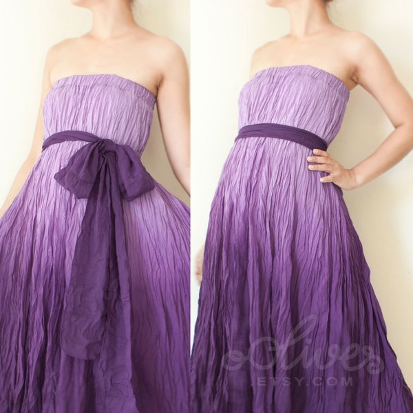 Sale 30% Off, Strapless Maxi Cotton Dress with a Sash, Maternity dress in Violet.