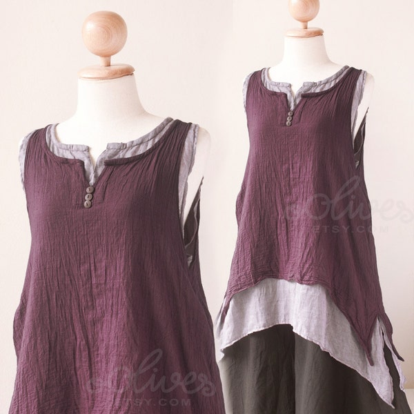 Cotton Summer  Sleeveless Top in Dark purple
