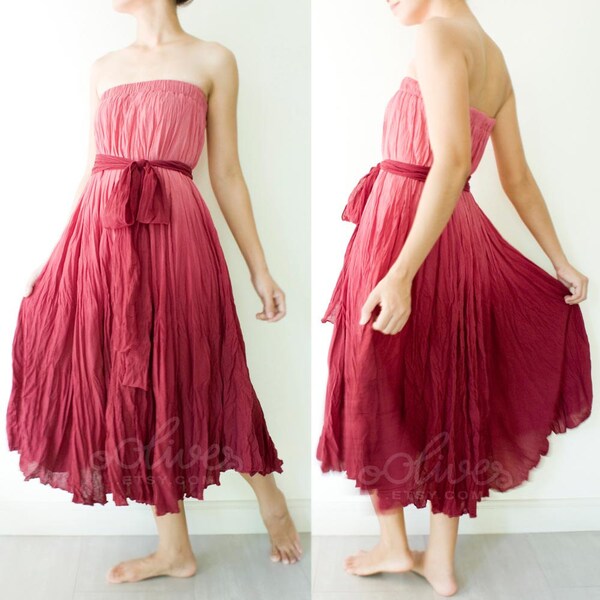 Strapless Maxi Cotton Dress in Red