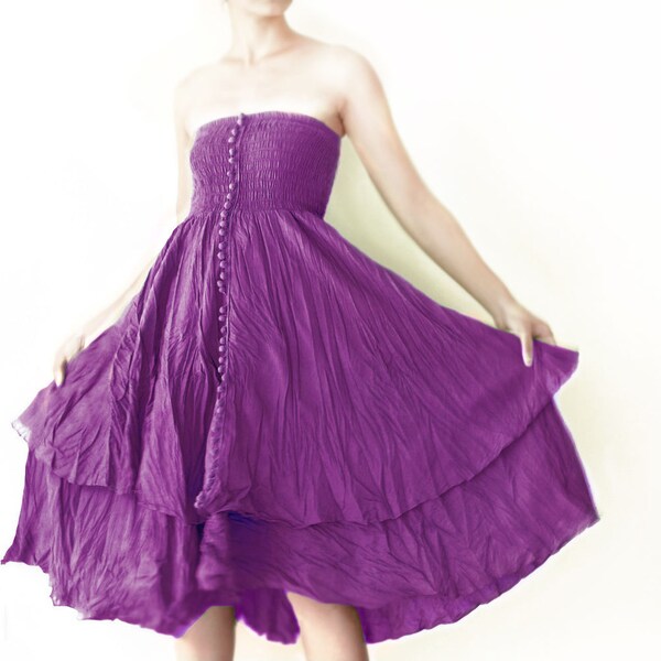 Verkauf 70 % Rabatt, schulterfreies Baumwolle Kleid / Dress Boho / Maxi Rock in lila.