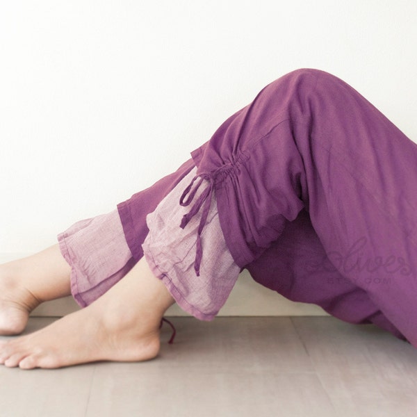 Comfy Drawstring Cotton Pants in Purple