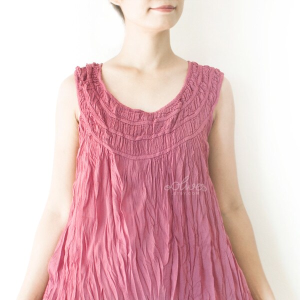 SALE.. Round Neck Vest Cotton Dress in Pink