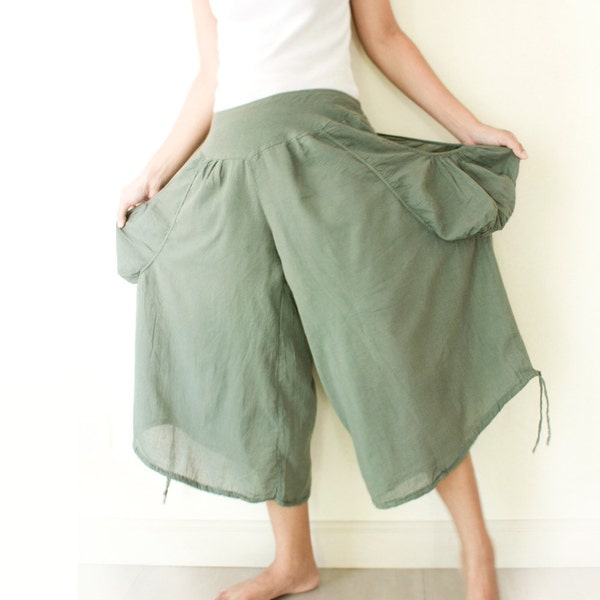 Cotton Comfy Wide Leg Pants in Gray Green