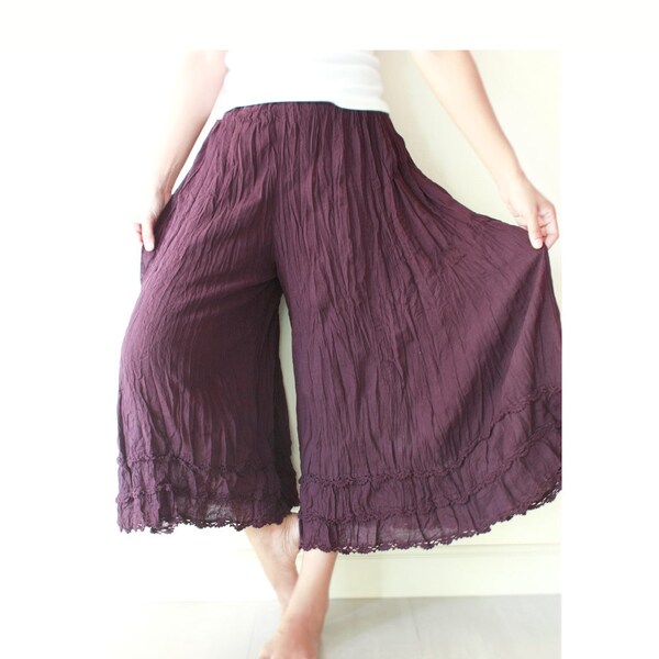 Gypsy / Yoga / Fisherman Pants Crinkle Cotton in Purple