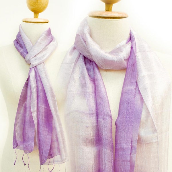 Buy 3 Get 1 Free, Two Toned Silk Scarf in Light Violet, Hand Dyed, S size