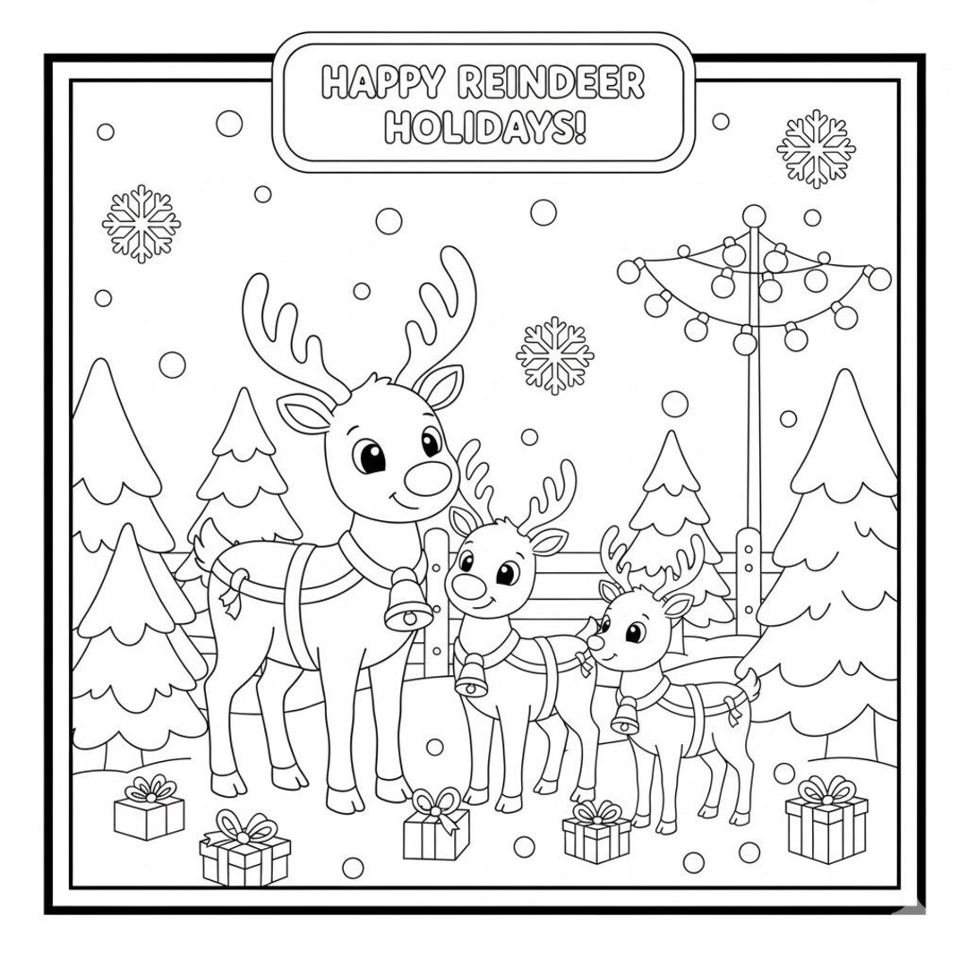 Reindeer Holiday Activity- Coloring Page - Etsy