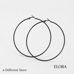 Créoles noires • Très grandes boucles d'oreilles rondes • Créoles tendance minimalistes