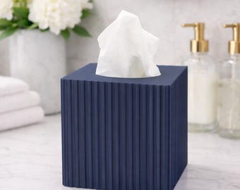 Modern Tissue Box Cover | Ribbed Cube Tissue Box Holder | Minimal Home Decor