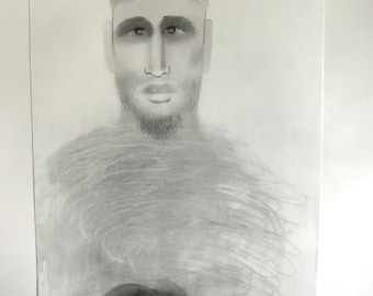 Ritratto maschile originale disegnato a matita in formato A3 | Opera d'arte realizzata a mano | Schizzo a grafite | Disegno realistico | Decorazione da parete