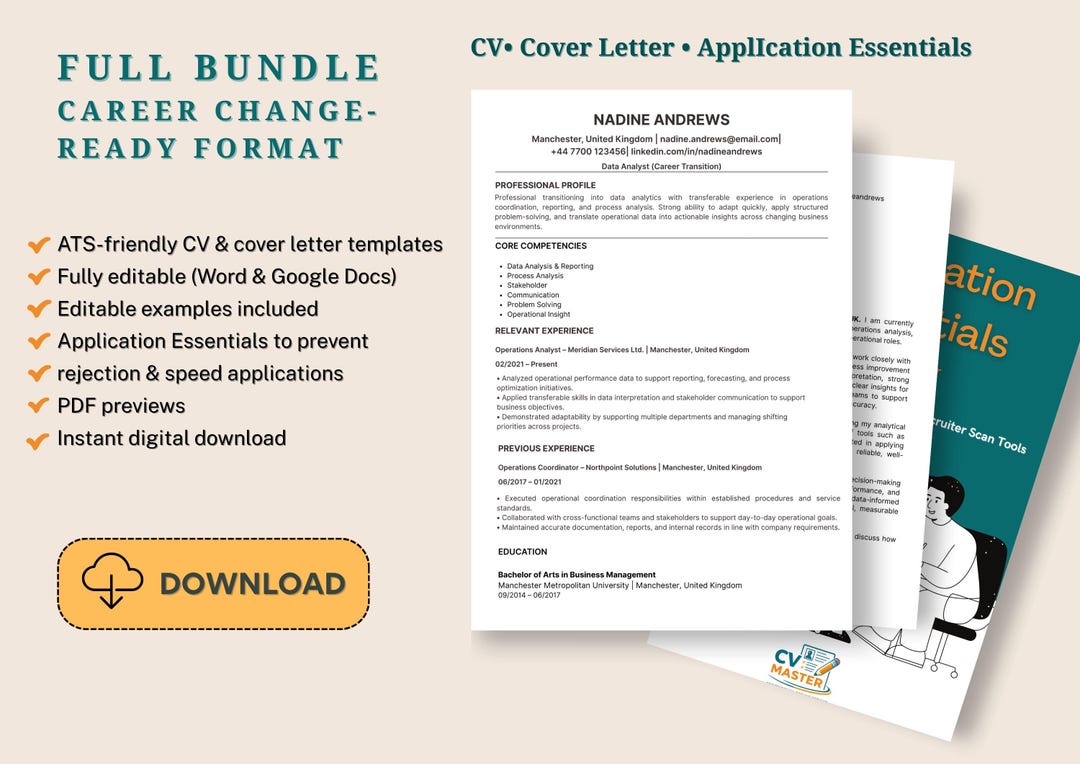 ATS Friendly CV & Cover Letter Template | Career Change Resume ...