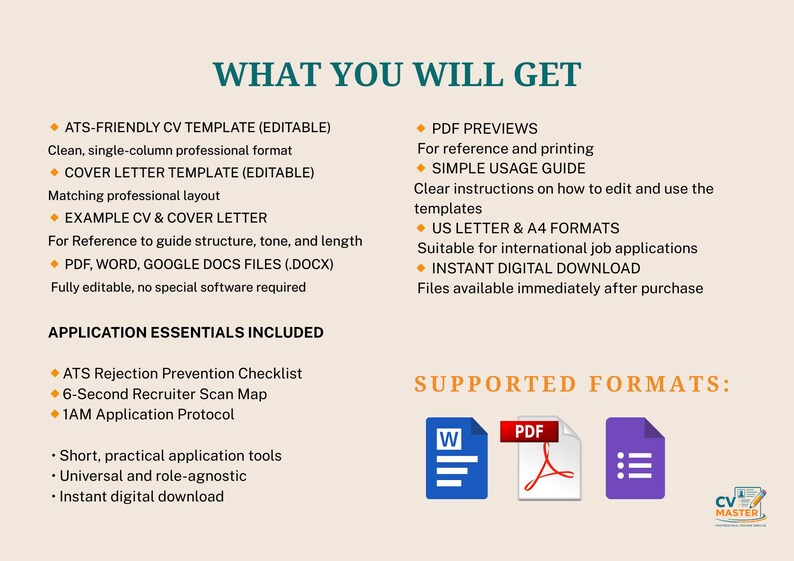 ATS Friendly CV and Cover Letter Template | Editable Resume for Job ...