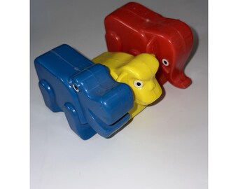 Vintage Child Guidance Take-A-Part Zoo Wagon Plastic Animals Trio Japan 1970s