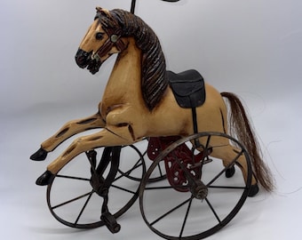 20th Century velocipede tricycle 17x15in Wood & Cast Iron Horse Children's  Toy