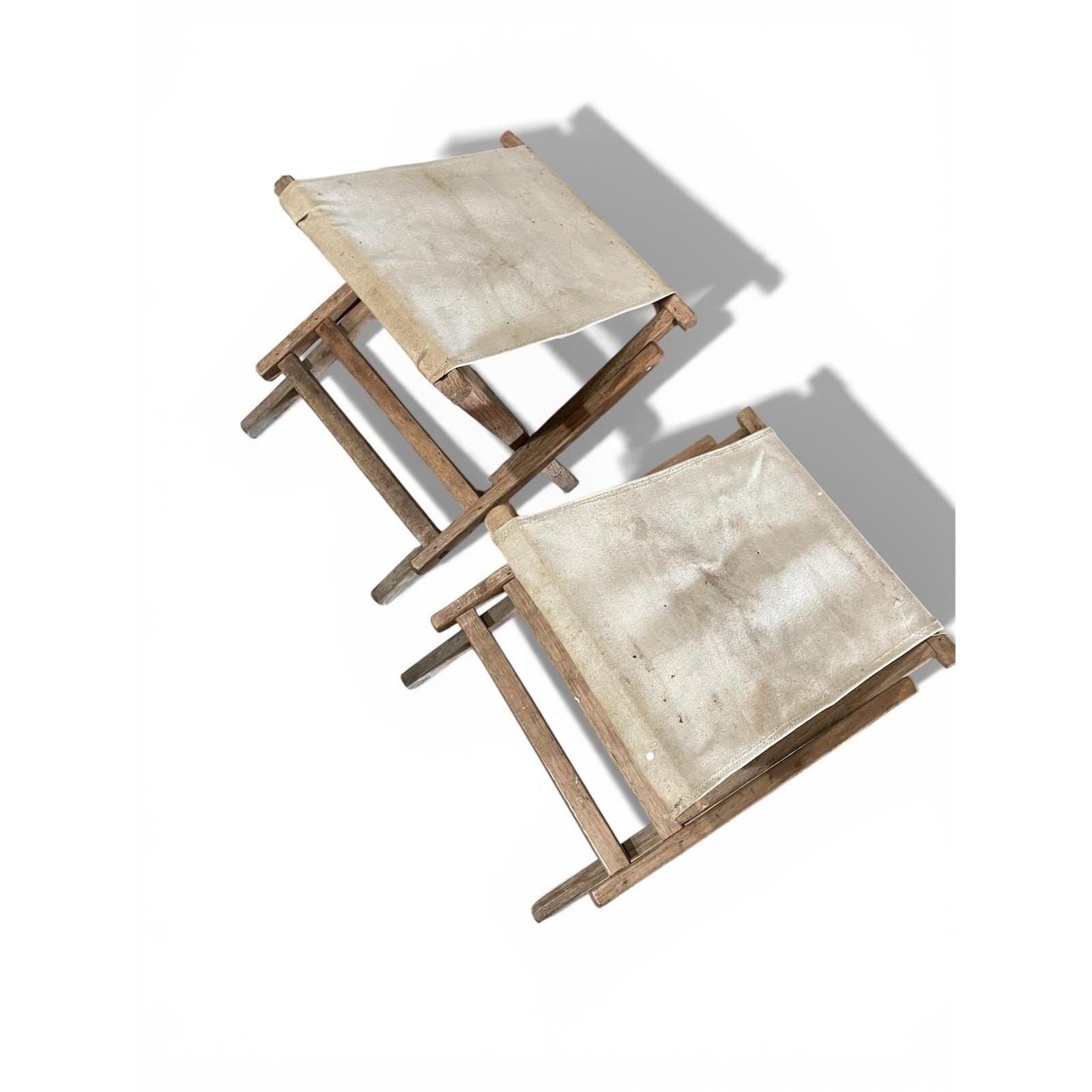 Paire De Tabourets De Camping Pliants Vintage, Bleus, Portables, D'occasion