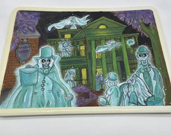 Tablero de anuncios pintado a mano de la Mansión Encantada de Disney Pines de Disney Hatbox Ghost