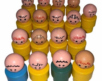 Vintage 1974 Fisher Price Little People Yellow Big Chunky Jumbo Figure Lot of 17