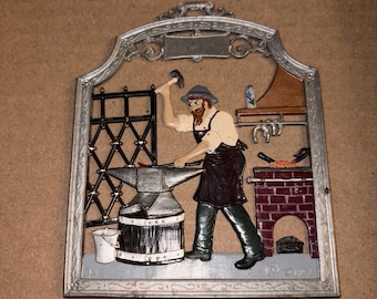 Wilhelm Schweizer Hand Painted Pewter  The Blacksmith Anvil Wall Hanging