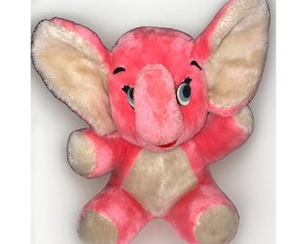R. Dakin Vintage 1970's Hot Pink Elephant Large Plush, 15" Soft Ears