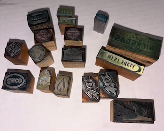 Lote de impresión vintage de bloques de impresora tipográfica para automóviles, aceite y gasolineras Enco