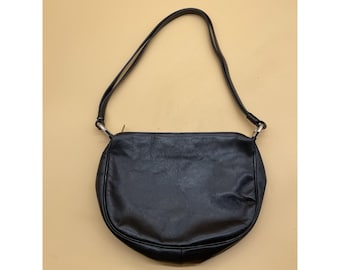 Bolso de mano vintage Etra de cuero negro de los años 60 con correa para el hombro