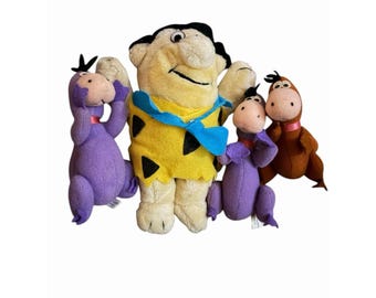 Los Picapiedra 1989 NANCO Fred Picapiedra 7" Peluche + 3 Dinos 1988