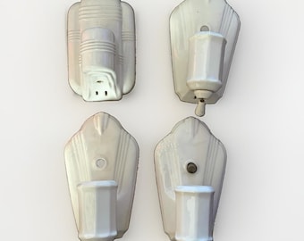 Vtg 1930s Art Deco White Porcelain Sconces Wall Light Fixtures Lot Of 4