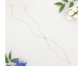 Gold leaf and pearl bridal necklace • Gold and pearl back drop necklace • Pearl bridal back drop necklace