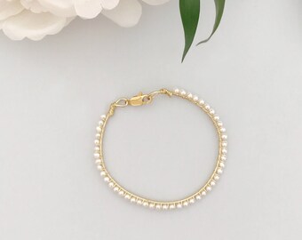 Pulsera de boda de perlas de agua dulce, Pulsera de oro de perlas de agua dulce, Pulsera de boda de perlas de oro