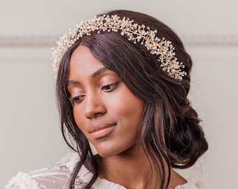 Gold Spray Wedding Hair Vine • Gypsophila wedding hair vine • Baby's breath hair vine