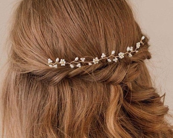 Vite per capelli con perle floreali dorate • Vite per capelli con fiori da sposa • Vite per capelli con fiori da matrimonio