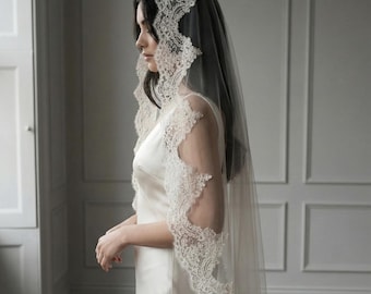 Handcrafted Mantilla Lace Wedding Veil - Ivory or Off-White