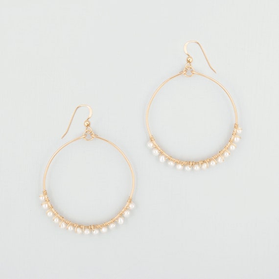Pearl Hoop Bridal Earrings Pearl Wedding Earrings | Etsy
