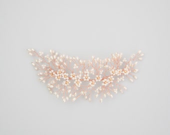 Rose gold floral hair centrepiece, pearl floral wedding hair centrepiece