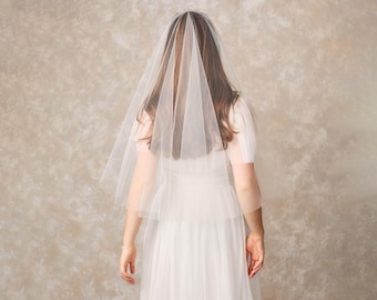 Short Wedding Veil • Elbow Length, Waterfall Cut Tulle