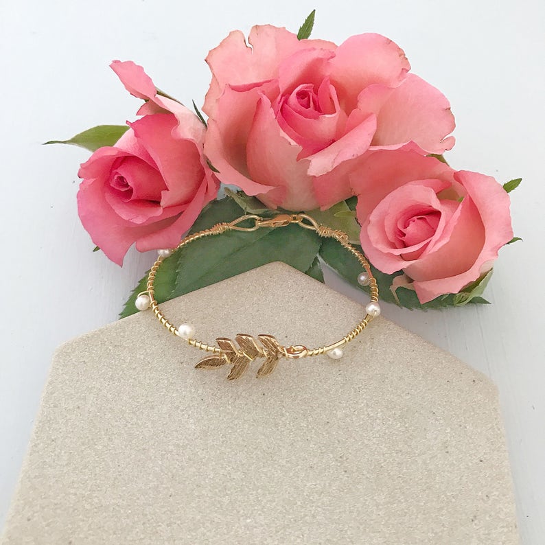 Gold leaf cuff Gold leaf wedding cuff Gold leaf bracelet