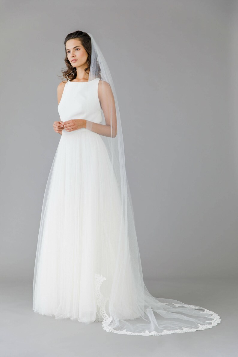 Ivory Wedding Veil \u2022 Ivory Lace Wedding Veil \u2022 Lace Around Train Veil \u2022 Floor Length Veil \u2022 Chapel Length Veil \u2022 Cathedral Length Veil