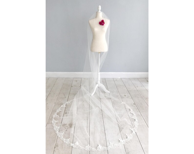 Ivory Wedding Veil \u2022 Ivory Lace Wedding Veil \u2022 Lace Around Train Veil \u2022 Floor Length Veil \u2022 Chapel Length Veil \u2022 Cathedral Length Veil