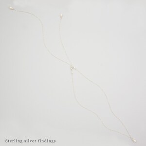 Pearl back drop necklace Silver pearl back necklace Pearl bridal back drop necklace Pearl lariat Silver lariat image 2