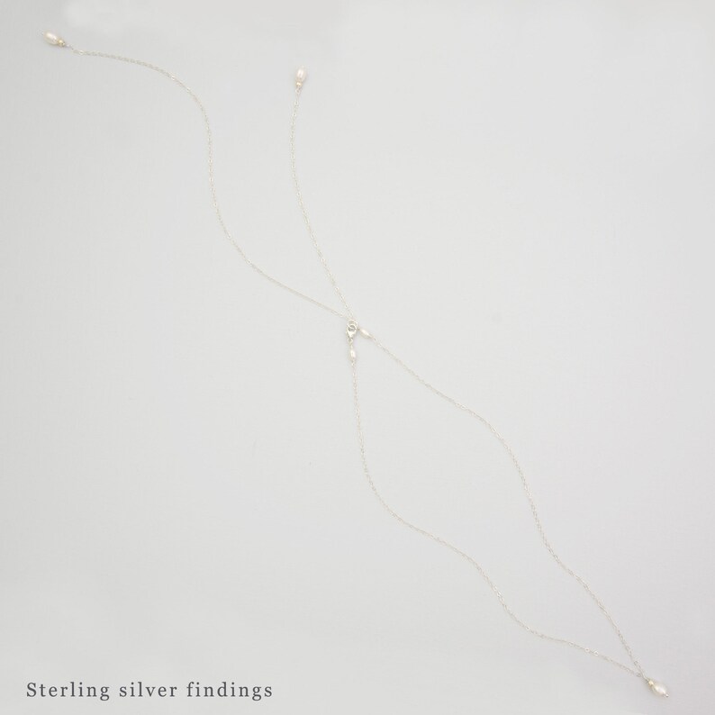 Pearl back drop necklace Silver pearl back necklace Pearl bridal back drop necklace Pearl lariat Silver lariat image 2