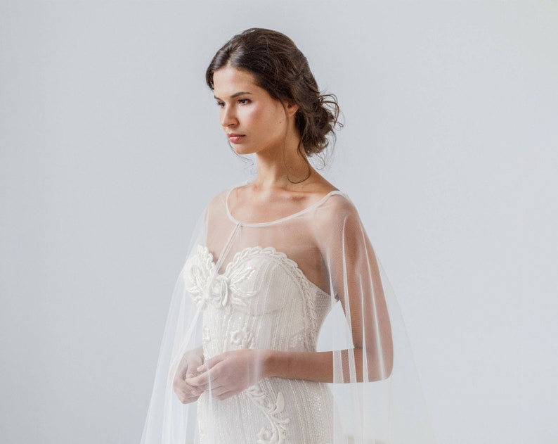 tulle bridal cape
