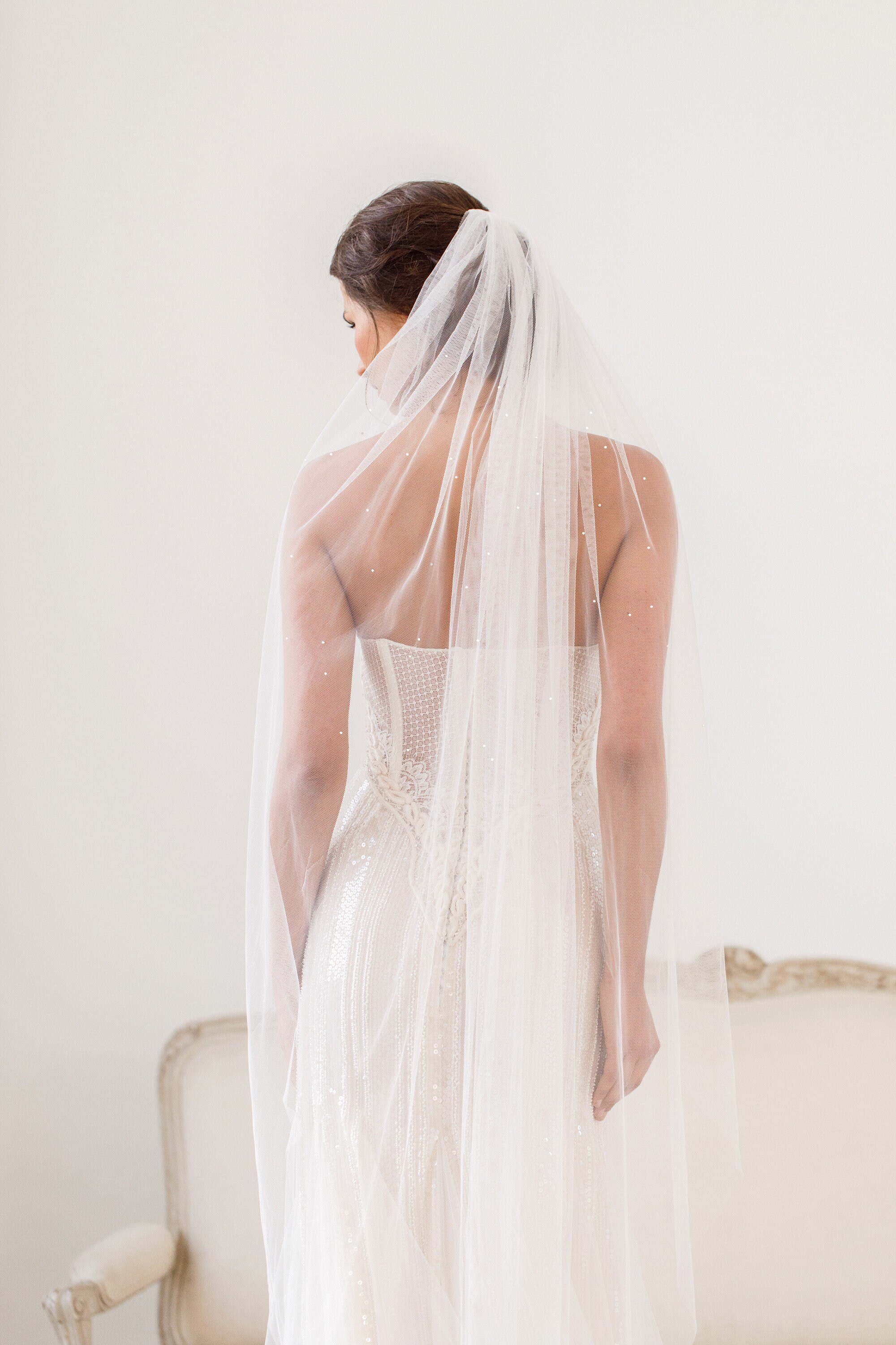 Crystal Scatter Silk Style Wedding Veil Crystal Wedding Veil Cut