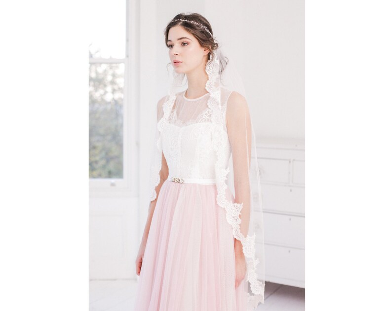 Blush Pink Lace Edge Wedding Veil \u2022 Blush Lace Wedding Veil \u2022 Blush Pink Wedding Veil \u2022 Blush Pink Bridal Veil