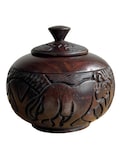 Handcarved African Wooden Decorative Jar with Lid | Tribal Carved Storage Pot, Rustic Boho Home Decor product logo