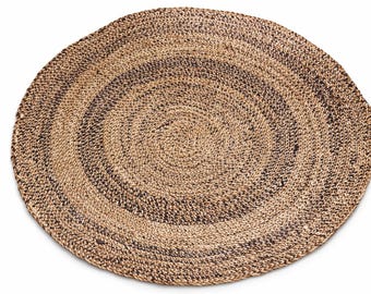 Handgeweven rond vloerkleed Afrikaans bananenblad | Natuurlijk geweven vloermat, boho woondecoratie