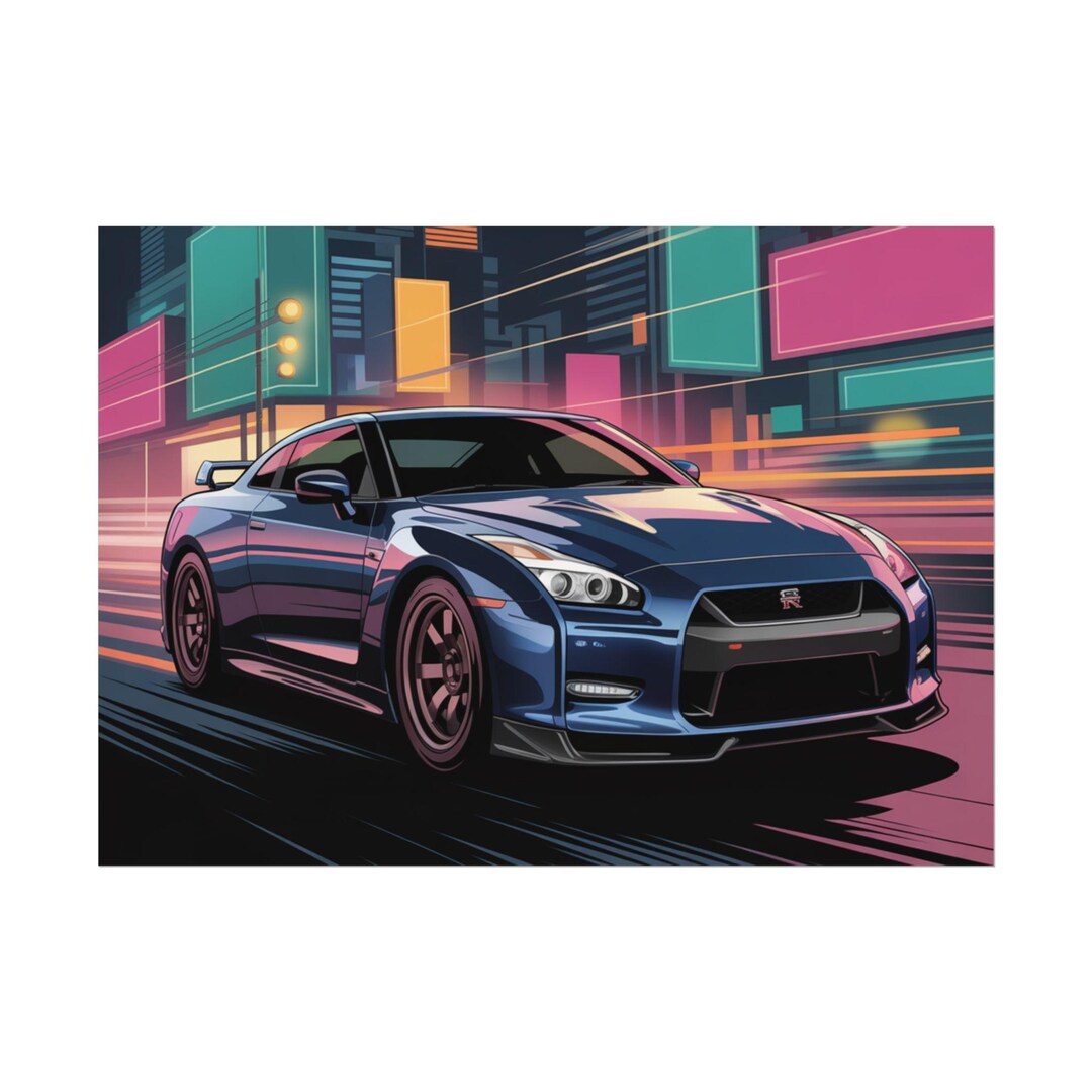Nissan GTR R35 Rolled Poster | Neon City Speed Art | Racing Wall Decor ...