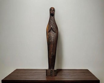 Escultura africana de ébano tallada a mano / Estatua figurativa de madera / Decoración espiritual y tribal para el hogar